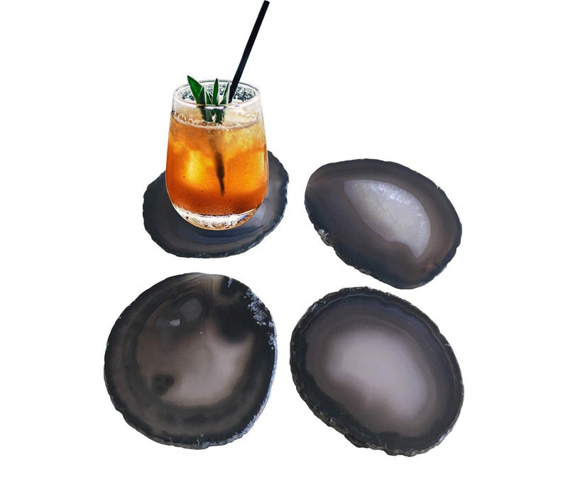 AMOYSTONE Large Black Agate Coasters Set of 4, 4-5 Inch Premium Stone Coasters, Executive Gift for Boss, Corporate Gift for Client - Image 2